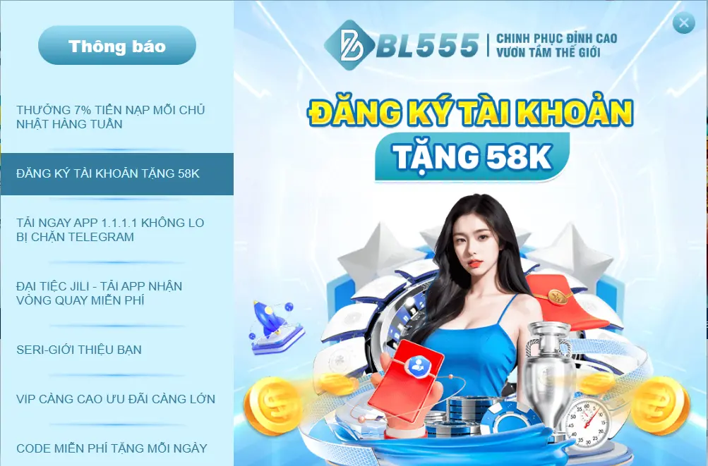 Banner mini đăng ký tài khoản tặng 58k